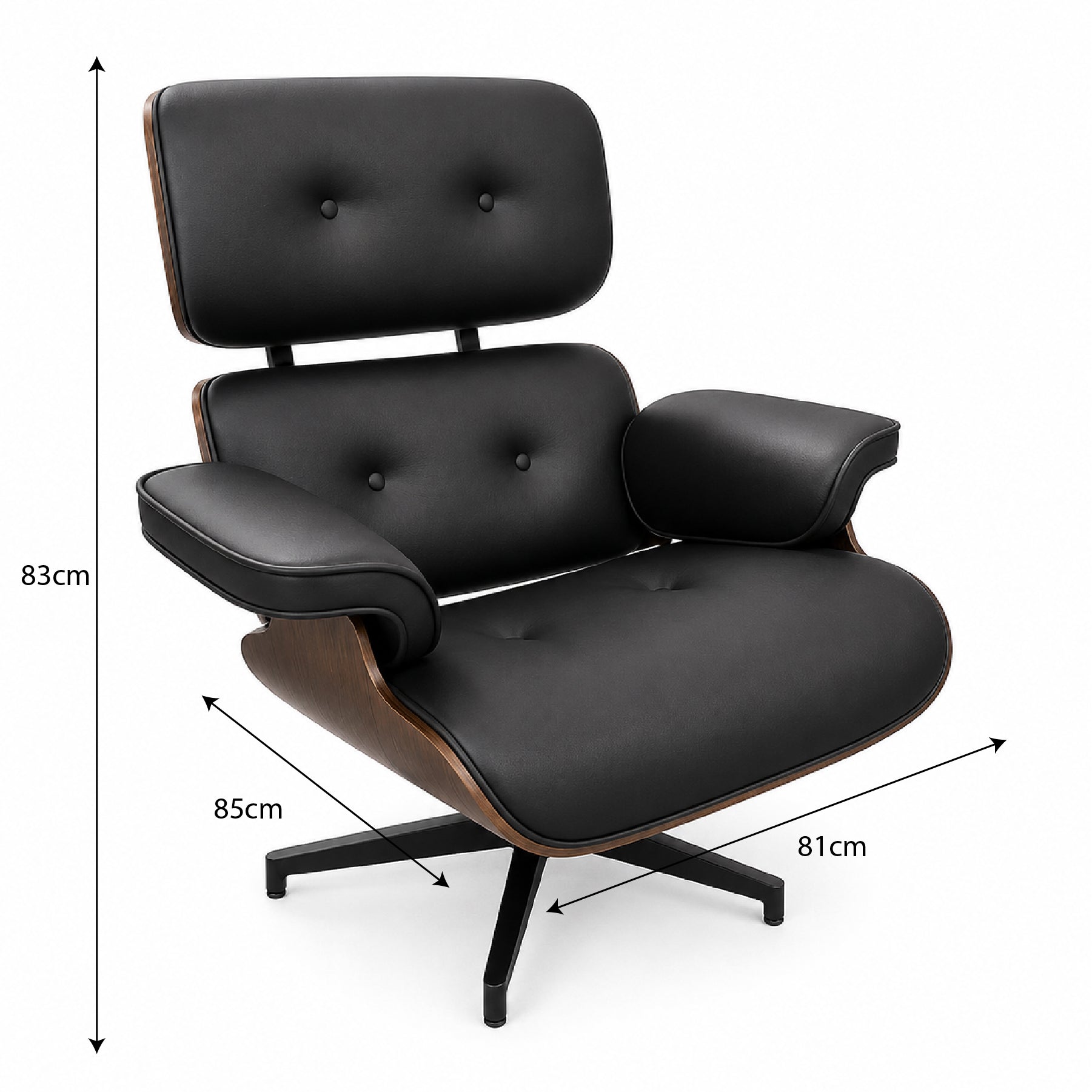 Sillón Ejecutivo Negro con Base Giratoria de Metal y Madera Enchapada