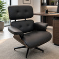 Sillón Ejecutivo Negro con Base Giratoria de Metal y Madera Enchapada